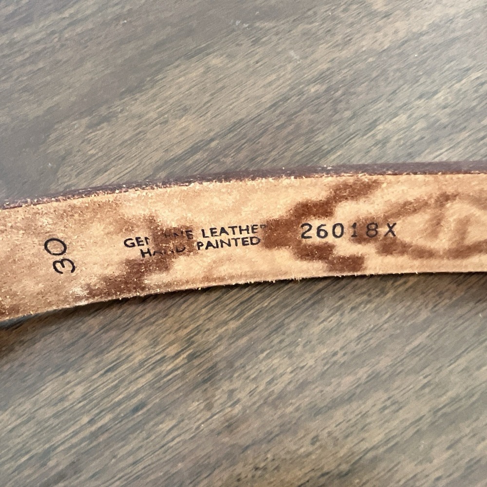 Vintage TG&Y Hand Painted Leather Belt Size 30 Southwest Style Turquoise Accent - Picture 4 of 5